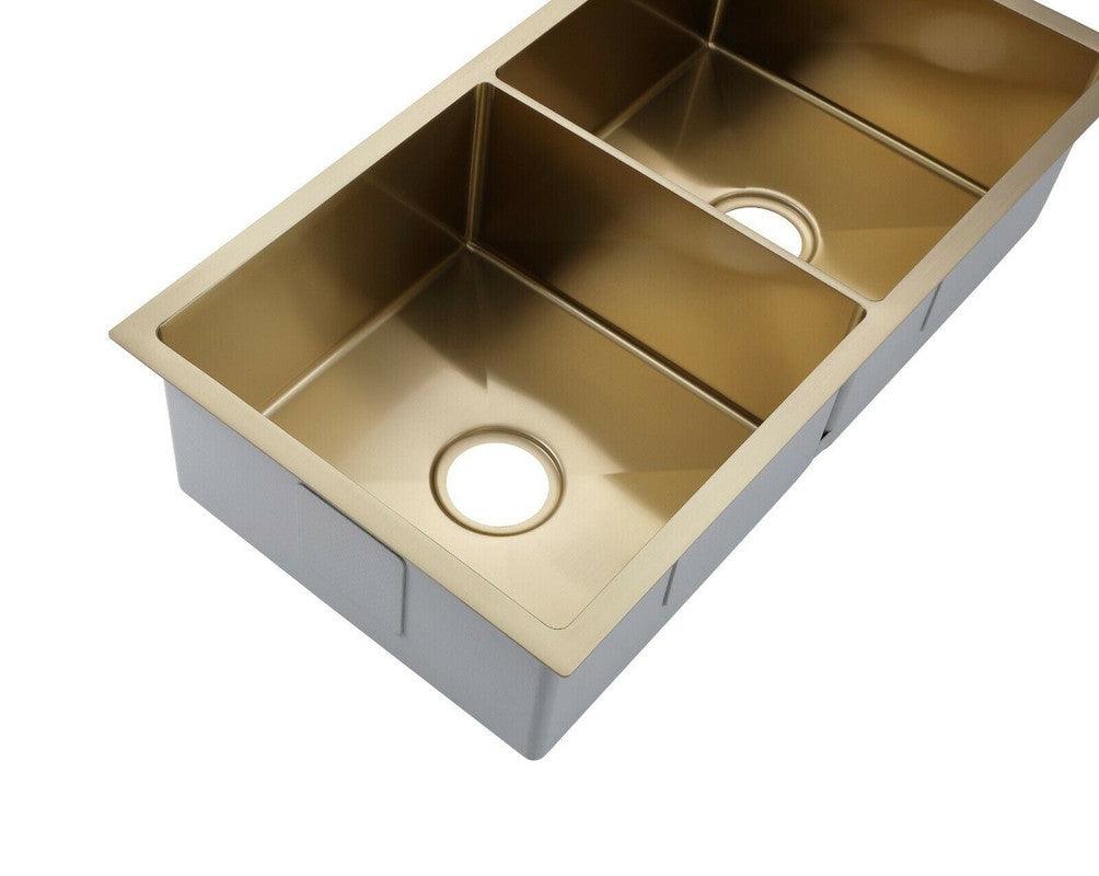 Buy 2023 Burnished Brass Gold stainless steel 304 double bowl kitchen sink discounted | Products On Sale Australia