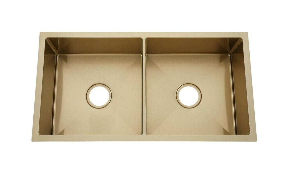 Buy 2023 Burnished Brass Gold stainless steel 304 double bowl kitchen sink discounted | Products On Sale Australia