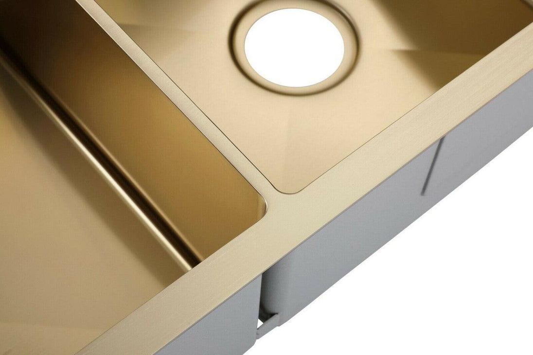 Buy 2023 Burnished Brass Gold stainless steel 304 double bowl kitchen sink discounted | Products On Sale Australia