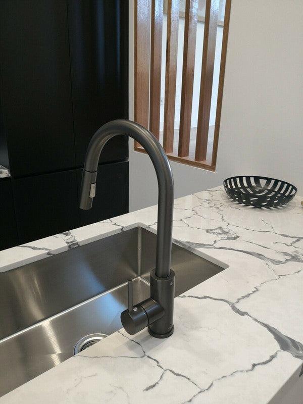 Buy 2023 Matte Black Pull out Kitchen tap Solid stainless steel PVD plated discounted | Products On Sale Australia