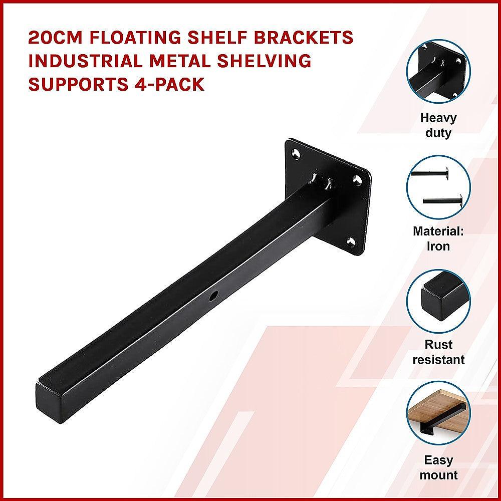 Buy 20cm Floating Shelf Brackets Industrial Metal Shelving Supports 4-Pack discounted | Products On Sale Australia