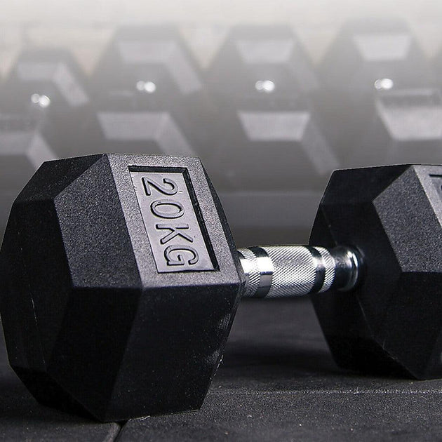 Buy 20KG Commercial Rubber Hex Dumbbell Gym Weight discounted | Products On Sale Australia