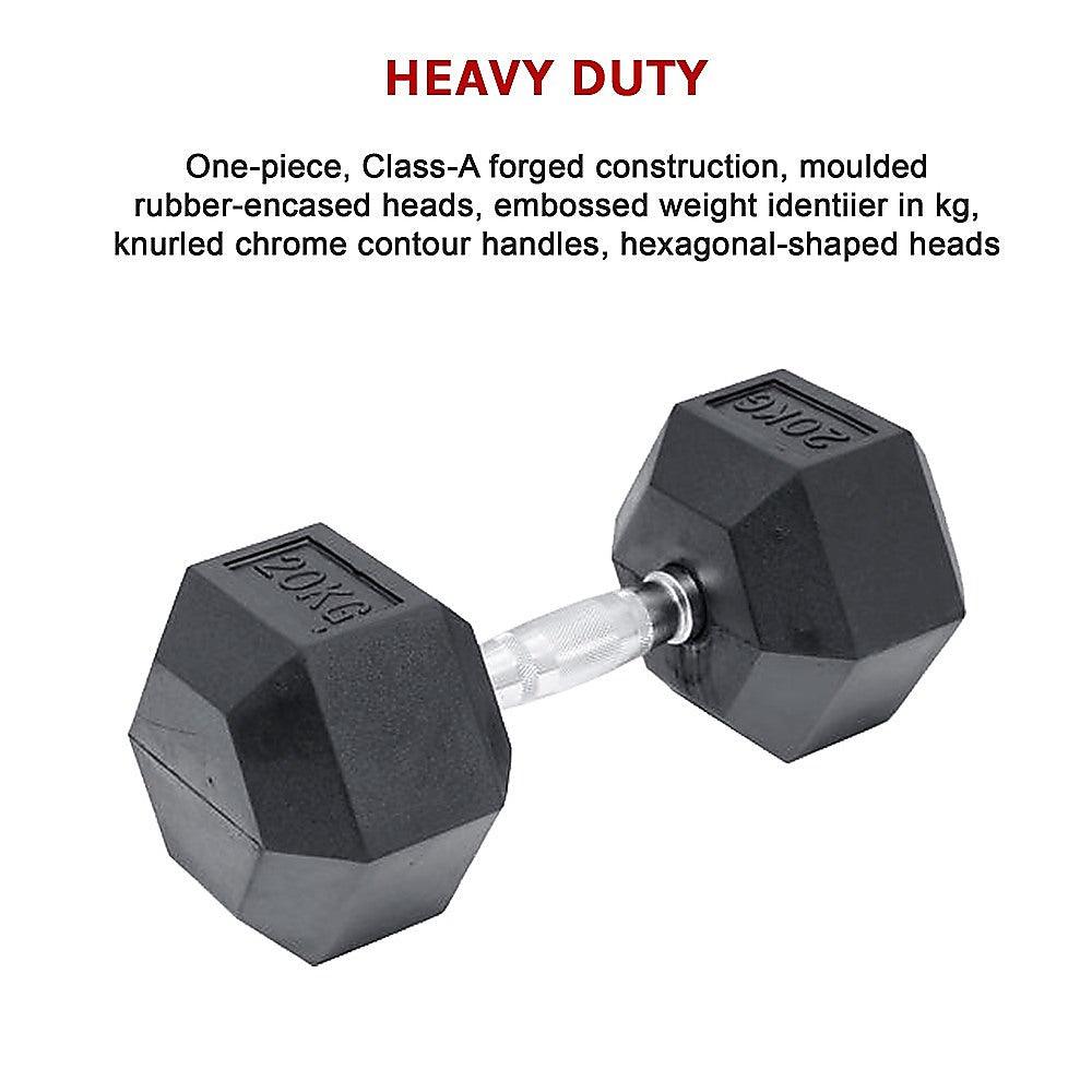 Buy 20KG Commercial Rubber Hex Dumbbell Gym Weight discounted | Products On Sale Australia