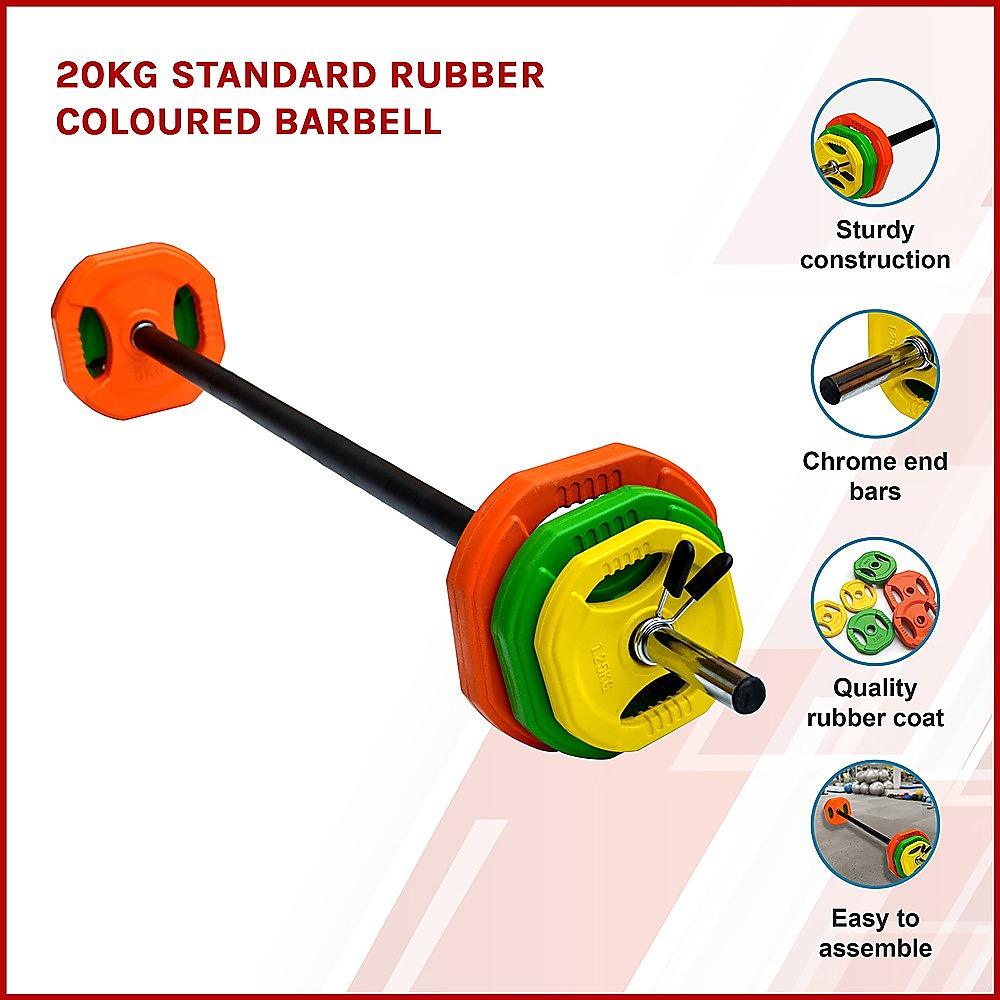 Buy 20kg Standard Rubber Coloured Barbell discounted | Products On Sale Australia