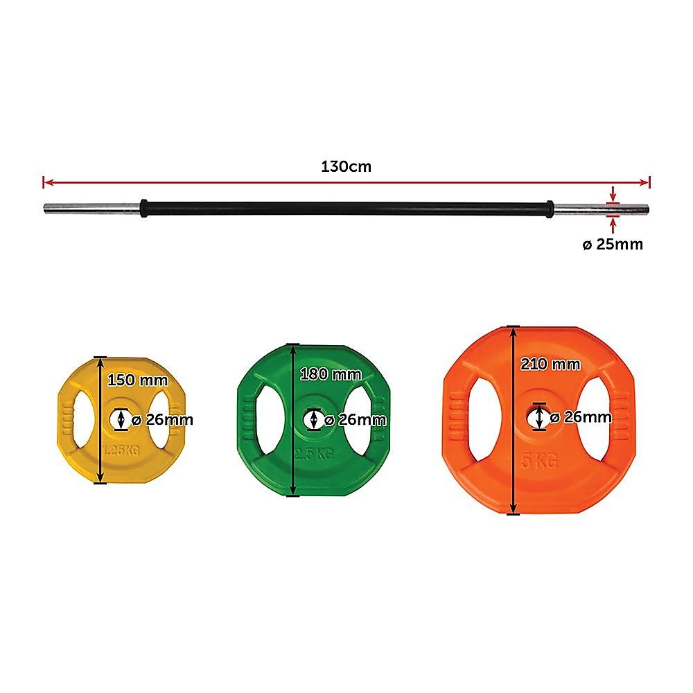 Buy 20kg Standard Rubber Coloured Barbell discounted | Products On Sale Australia