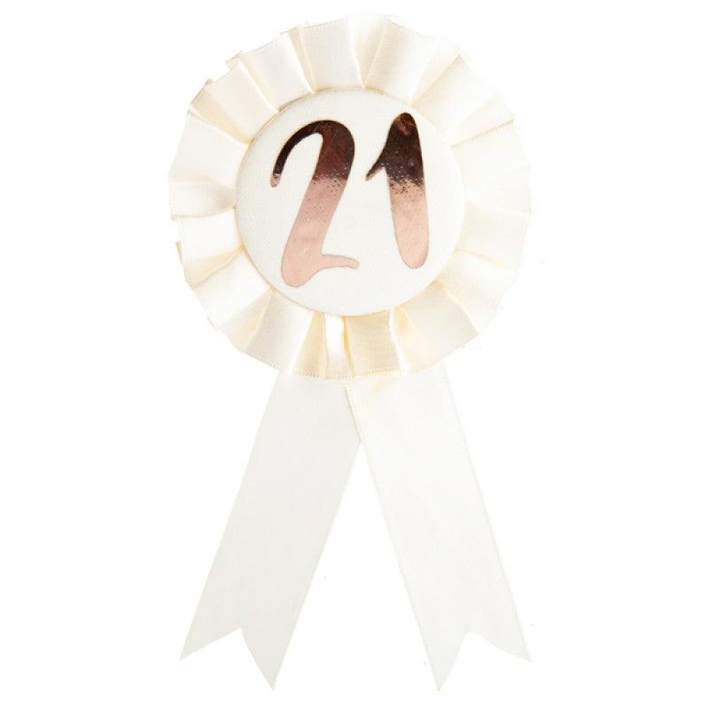 Buy 21st Birthday Rose Gold on White Rosette Badge discounted | Products On Sale Australia