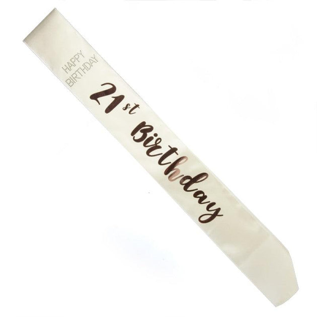 Buy 21st Birthday Rose Gold on White Sash discounted | Products On Sale Australia