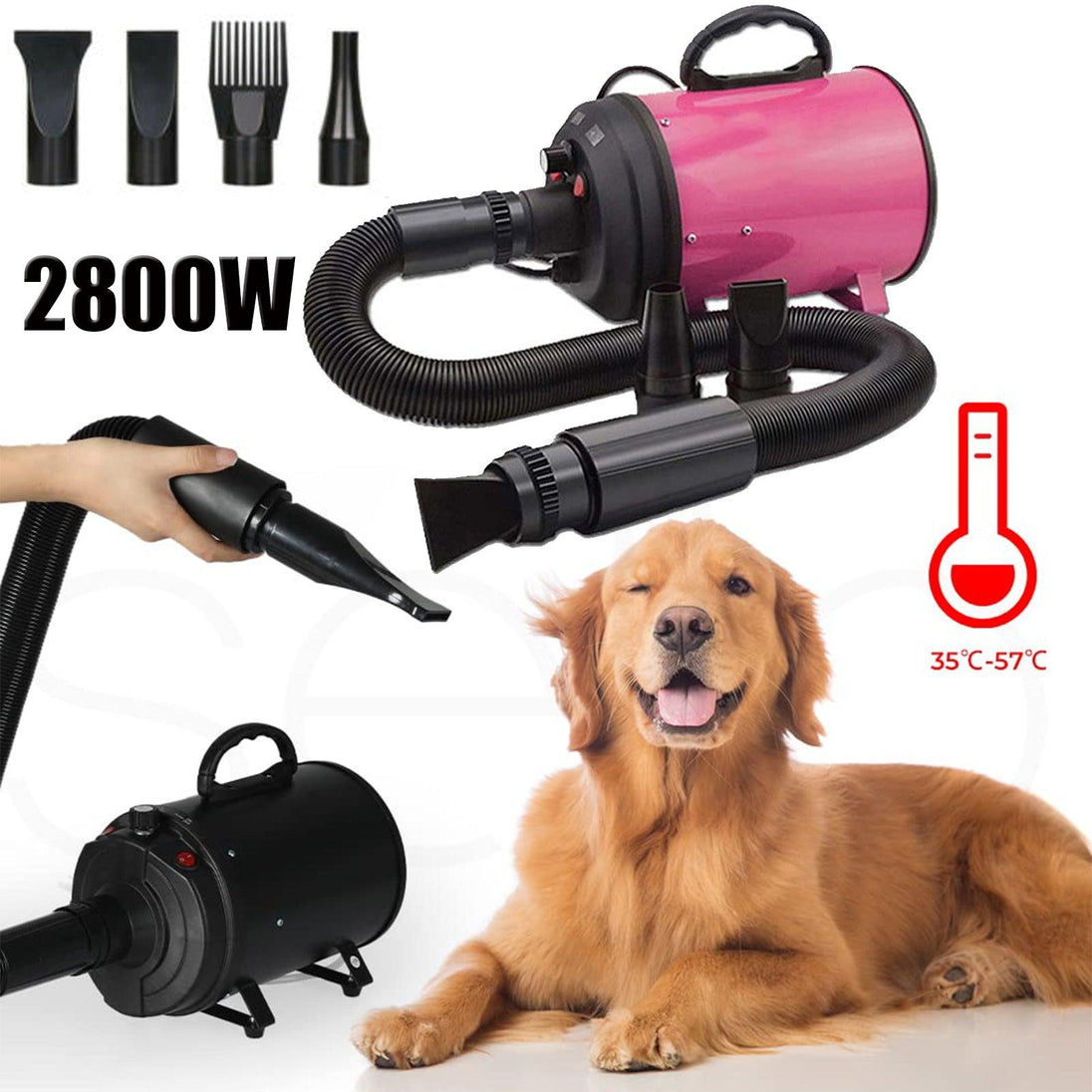 Buy 2800W Dog Dryer High Velocity Pet Dog Pet Blow Dryer Adjustable Speed 4 Nozzles discounted | Products On Sale Australia