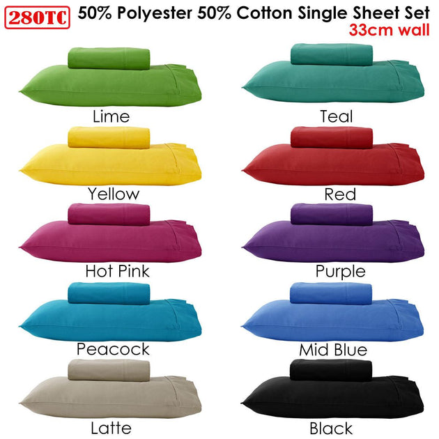 280TC 50% Polyester 50% Cotton Sheet Set Single Purple Products On Sale Australia | Home & Garden > Bedding Category
