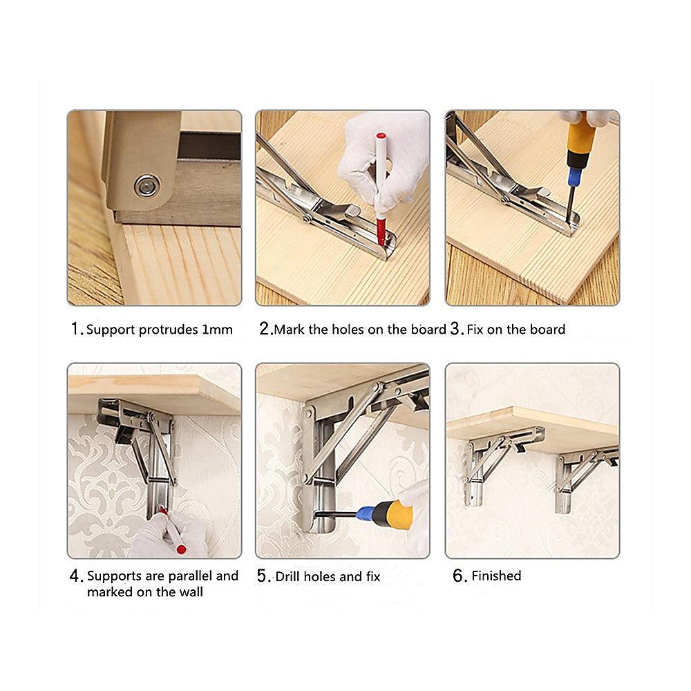 Buy 2x 10" Stainless Steel Folding Table Bracket Shelf Bench 50kg Load Heavy Duty discounted | Products On Sale Australia