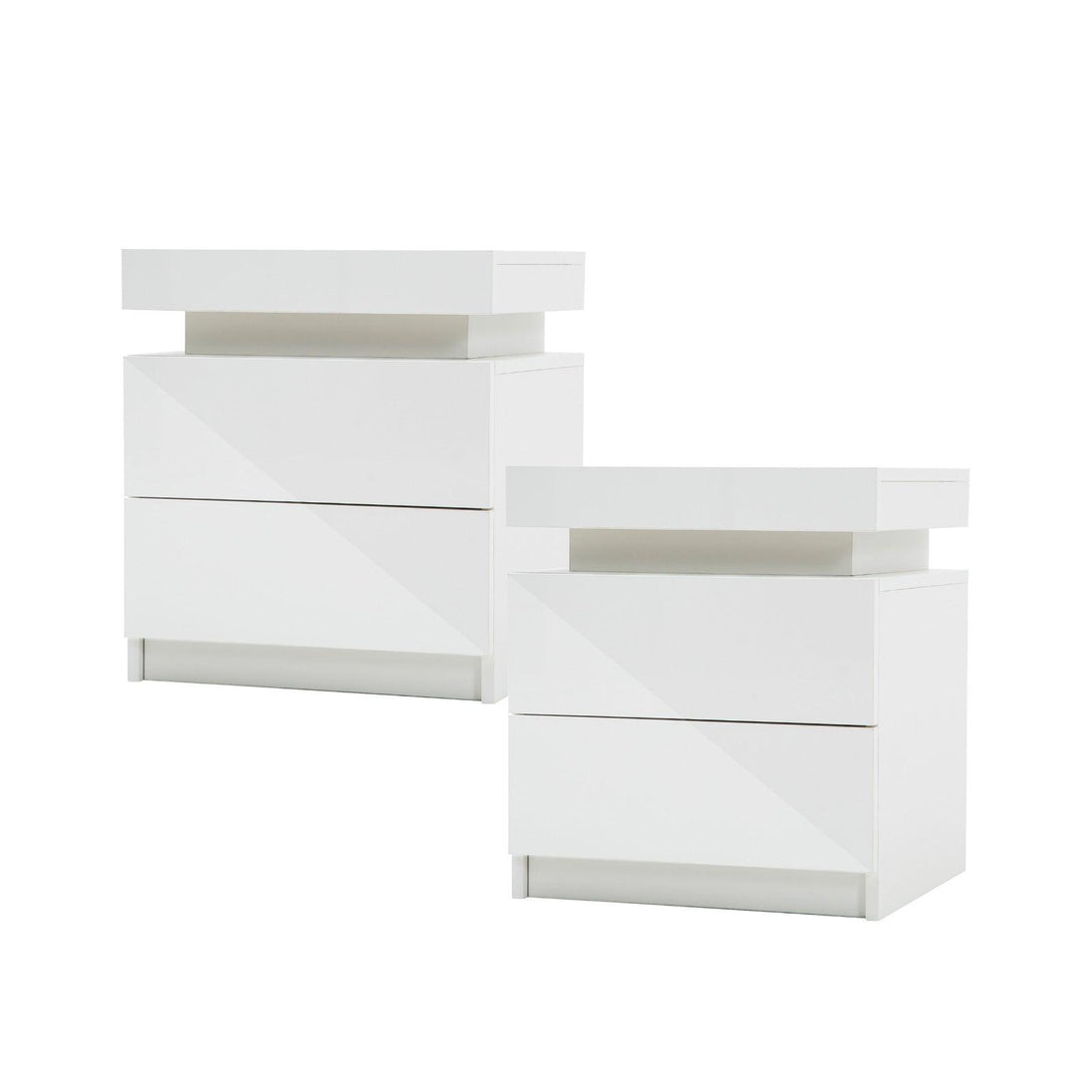 Buy 2X Bedside Table 2 Drawers RGB LED Bedroom Cabinet Nightstand Gloss AURORA WHITE discounted | Products On Sale Australia