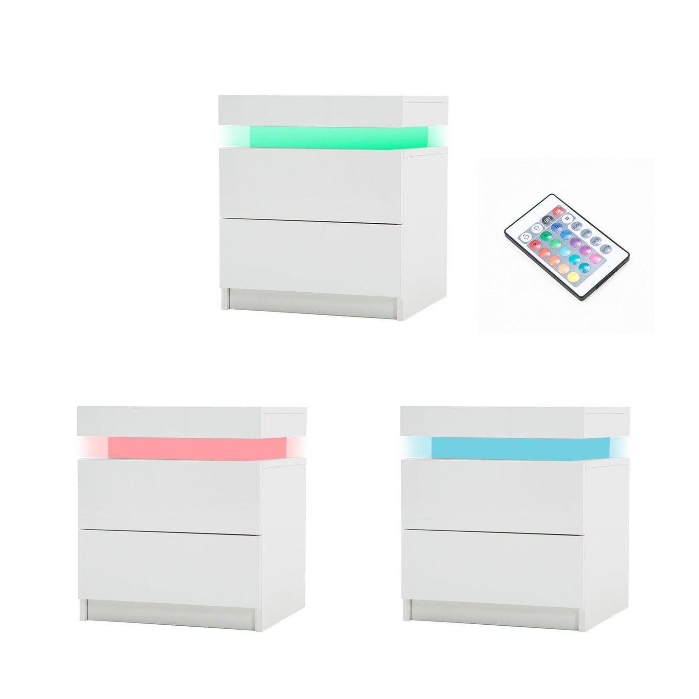 Buy 2X Bedside Table 2 Drawers RGB LED Bedroom Cabinet Nightstand Gloss AURORA WHITE discounted | Products On Sale Australia