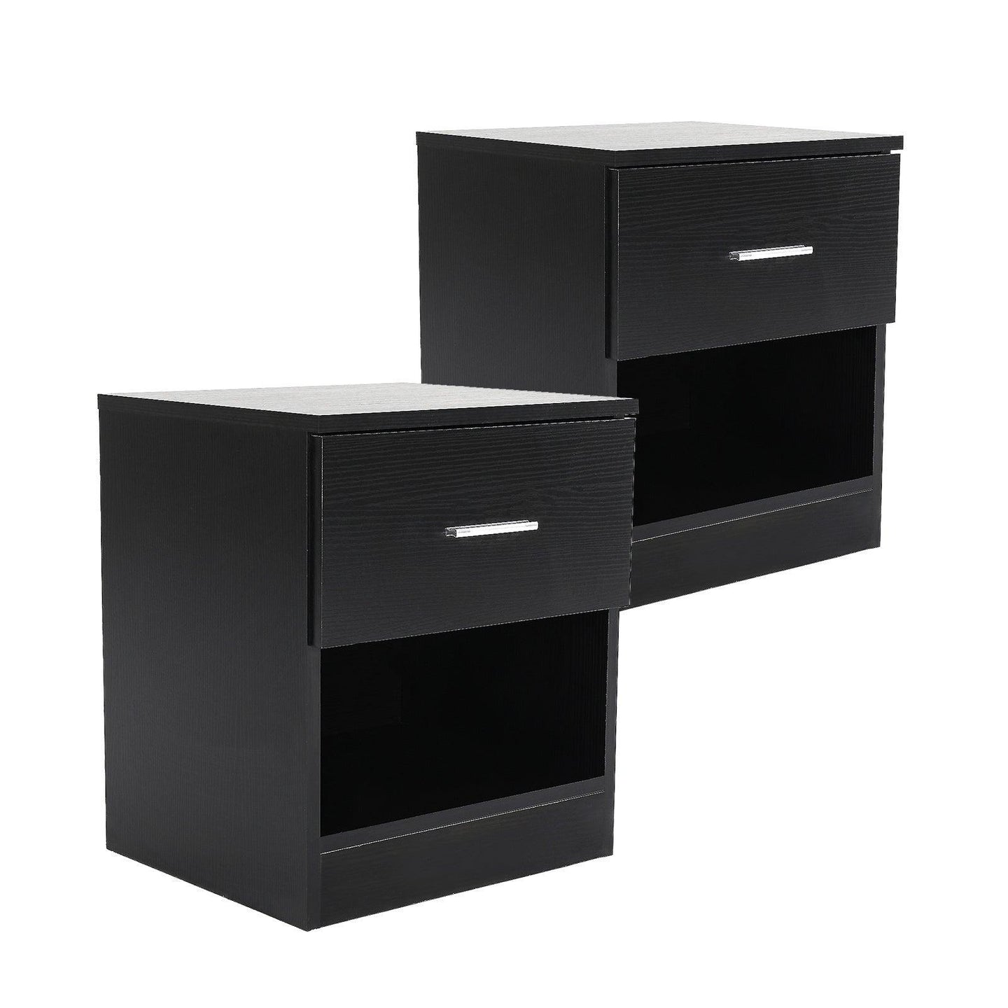 Buy 2X Bedside Table Side Storage Cabinet Nightstand Bedroom 1 Drawer 1 Shelf ELLA - BLACK discounted | Products On Sale Australia