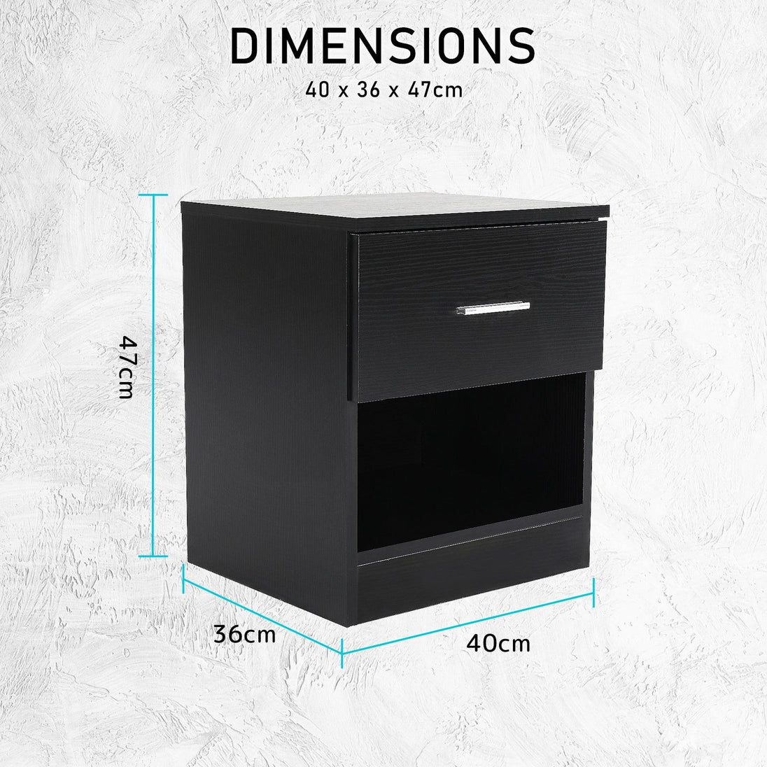 Buy 2X Bedside Table Side Storage Cabinet Nightstand Bedroom 1 Drawer 1 Shelf ELLA - BLACK discounted | Products On Sale Australia