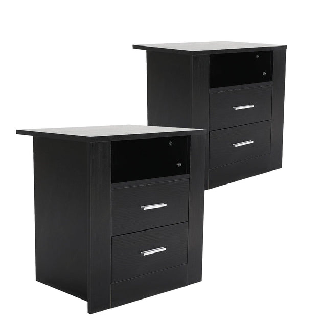 Buy 2X Bedside Table Side Storage Cabinet Nightstand Bedroom 2 Drawer 1 Shelf ZURI BLACK discounted | Products On Sale Australia