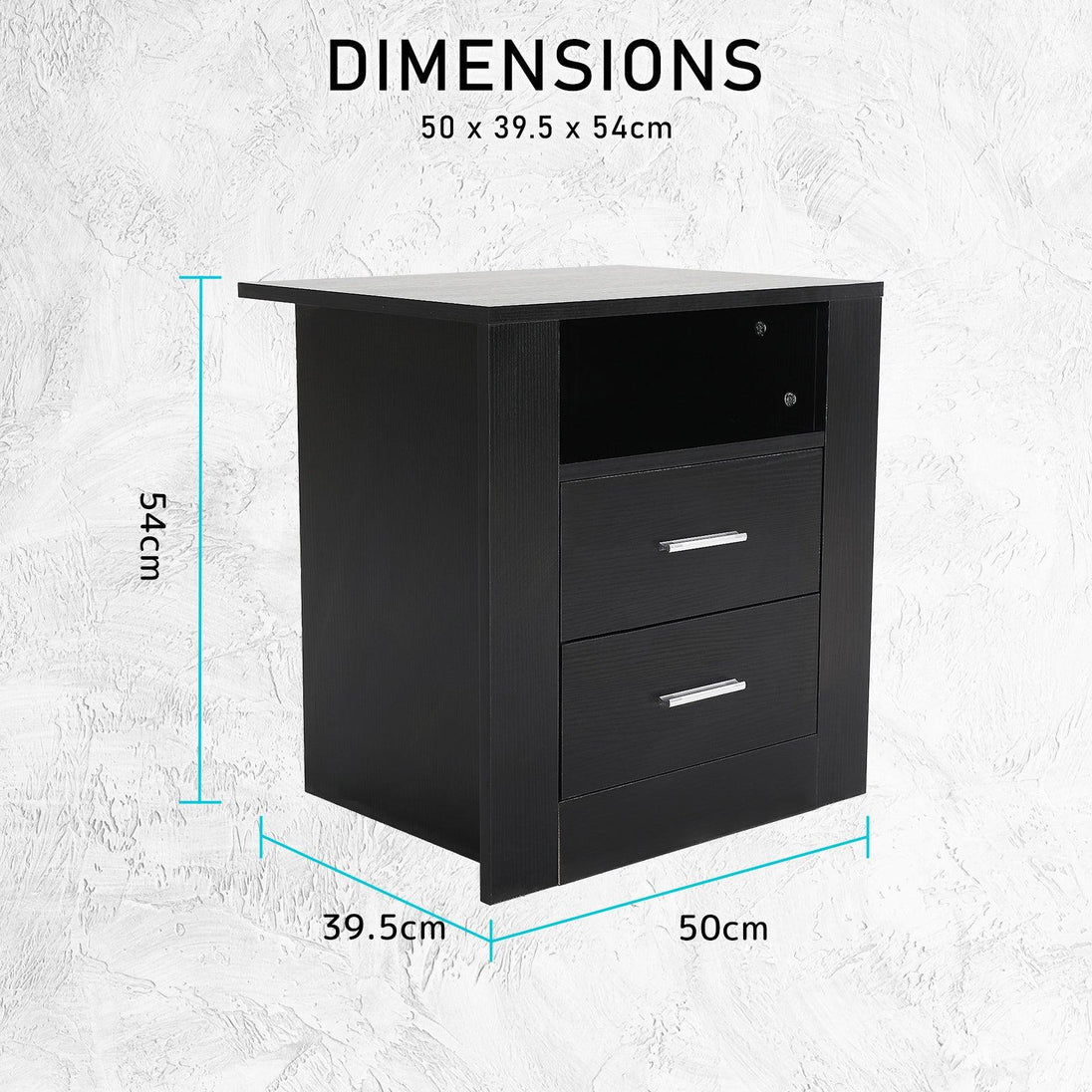 Buy 2X Bedside Table Side Storage Cabinet Nightstand Bedroom 2 Drawer 1 Shelf ZURI BLACK discounted | Products On Sale Australia