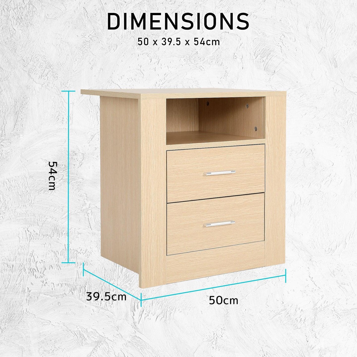 Buy 2X Bedside Table Side Storage Cabinet Nightstand Bedroom 2 Drawer 1 Shelf ZURI OAK discounted | Products On Sale Australia