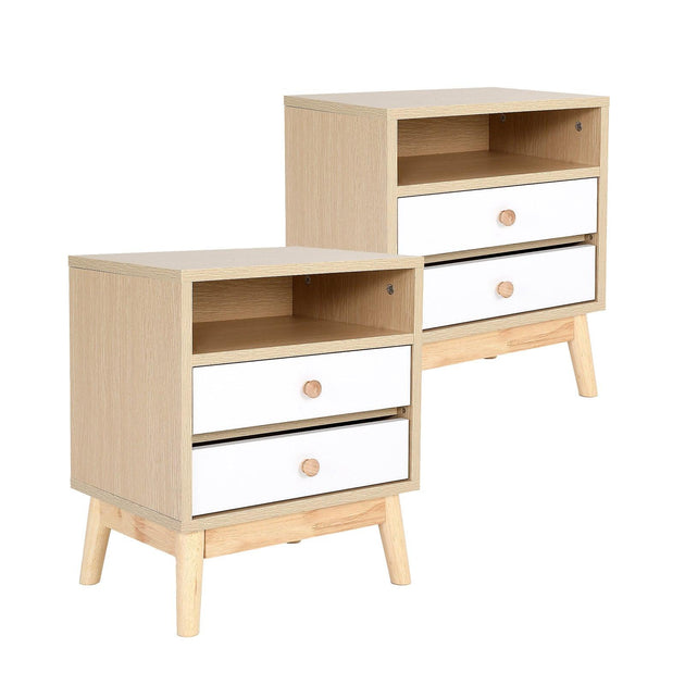 Buy 2X Bedside Table Side Storage Cabinet Nightstand Bedroom 2 Drawer ANYA OAK discounted | Products On Sale Australia