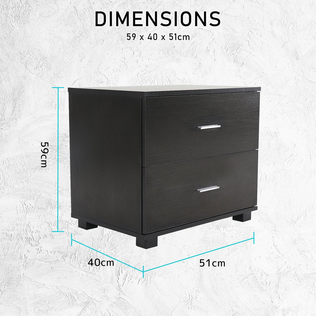 Buy 2X Bedside Table Side Storage Cabinet Nightstand Bedroom 2 Drawer ETTA BLACK discounted | Products On Sale Australia