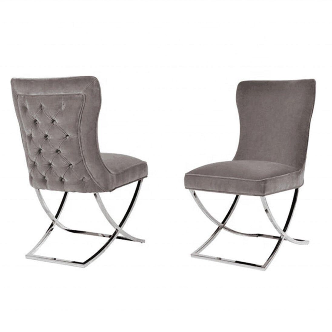 Buy 2X Dining Chair Grey Fabric Upholstery Beautiful Quilting Shiny Silver Colour Legs discounted | Products On Sale Australia