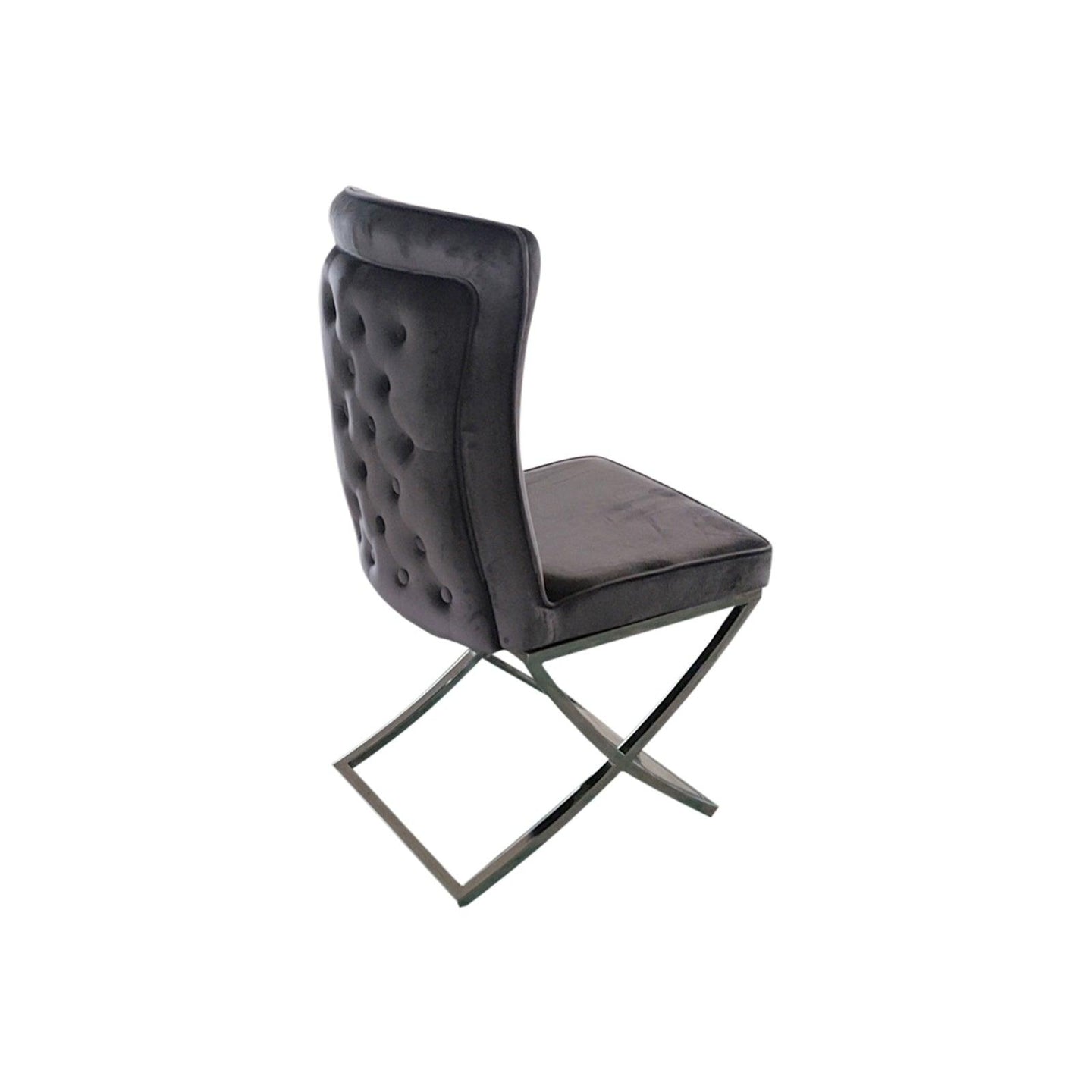 Buy 2X Dining Chair Grey Fabric Upholstery Beautiful Quilting Shiny Silver Colour Legs discounted | Products On Sale Australia