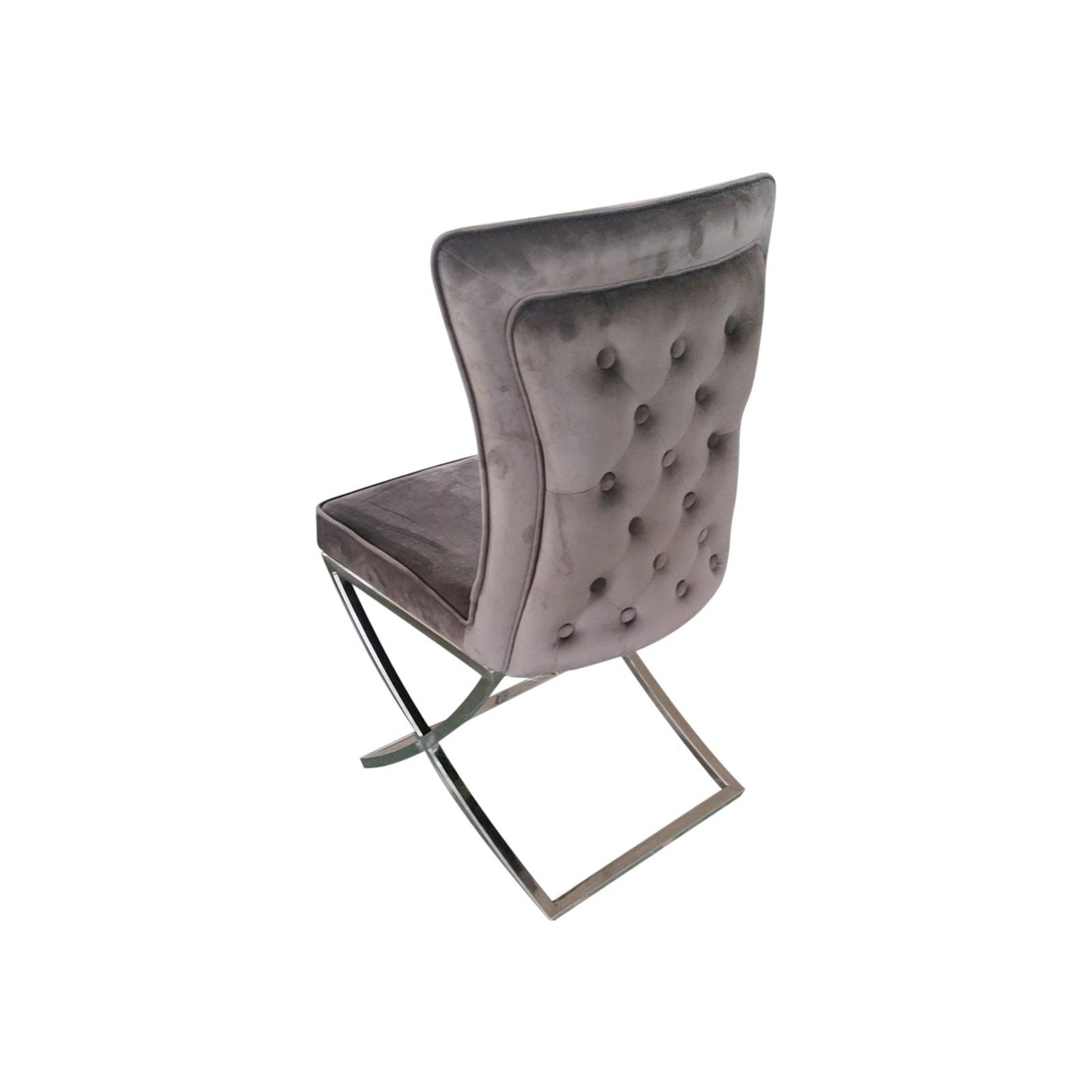 Buy 2X Dining Chair Grey Fabric Upholstery Beautiful Quilting Shiny Silver Colour Legs discounted | Products On Sale Australia