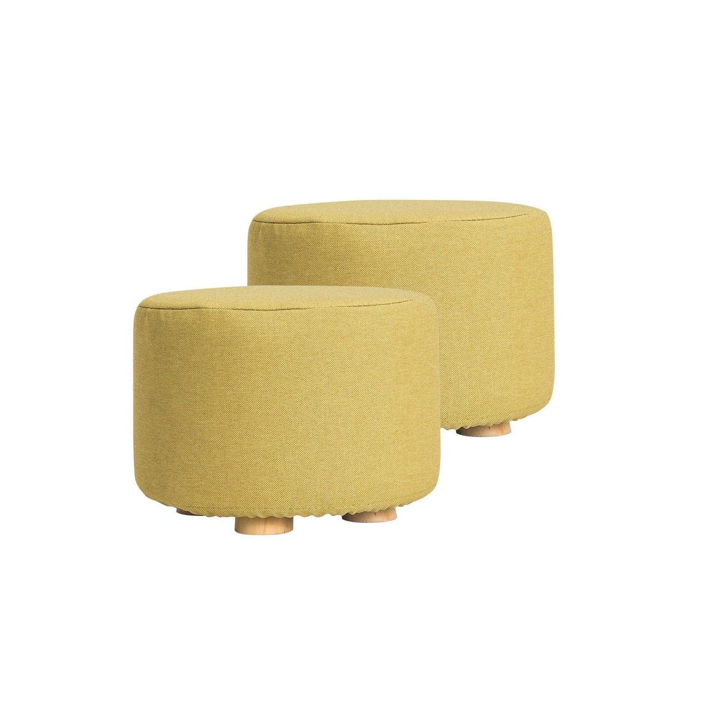 Buy 2X Fabric Ottoman Round Wooden Leg Foot Stool - Mustard Yellow discounted | Products On Sale Australia