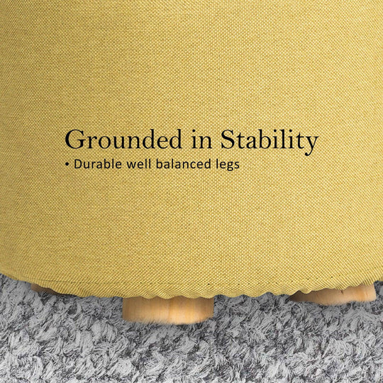 Buy 2X Fabric Ottoman Round Wooden Leg Foot Stool - Mustard Yellow discounted | Products On Sale Australia