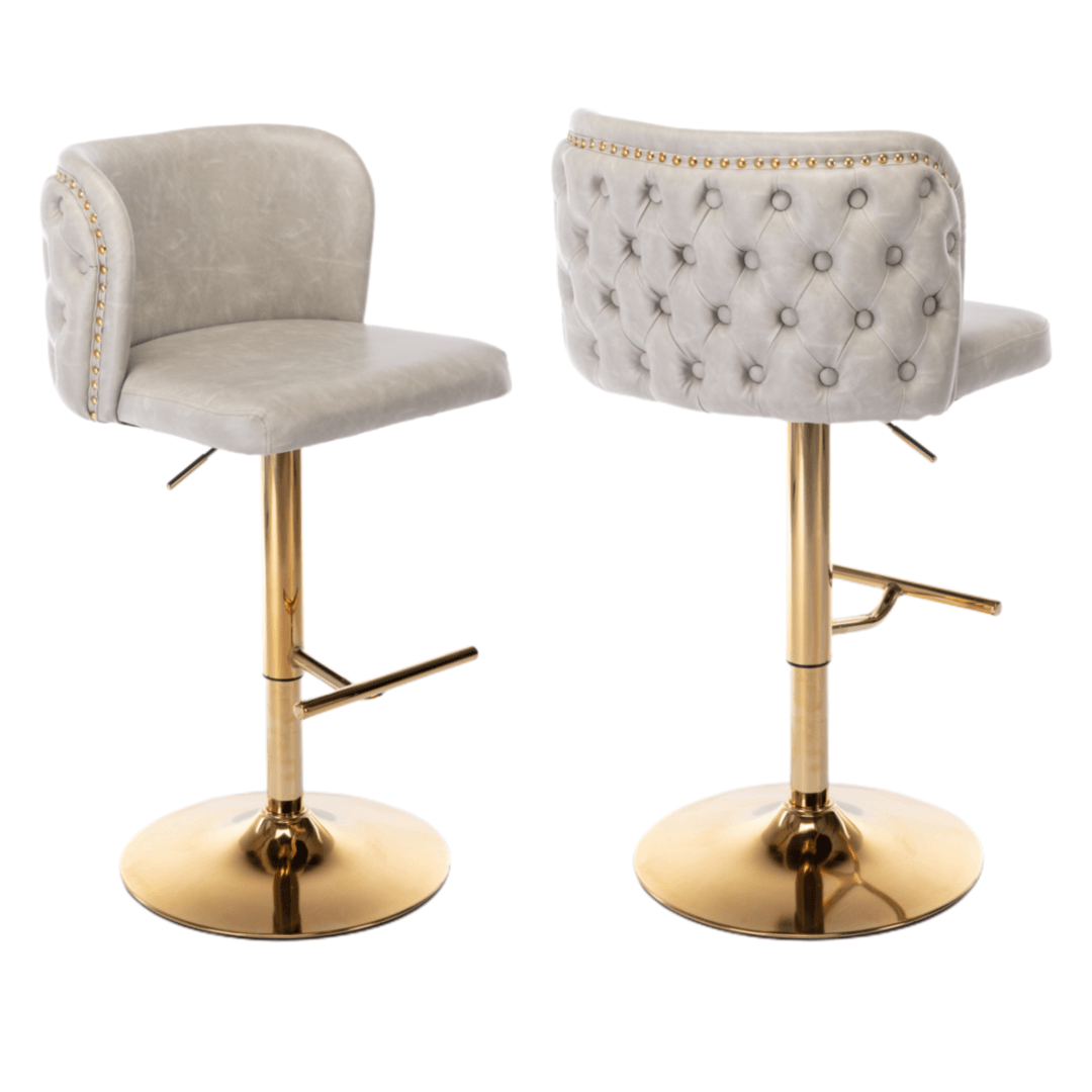 Buy 2x Faux Leather Golden Base Swivel Bar Stools- Beige discounted | Products On Sale Australia