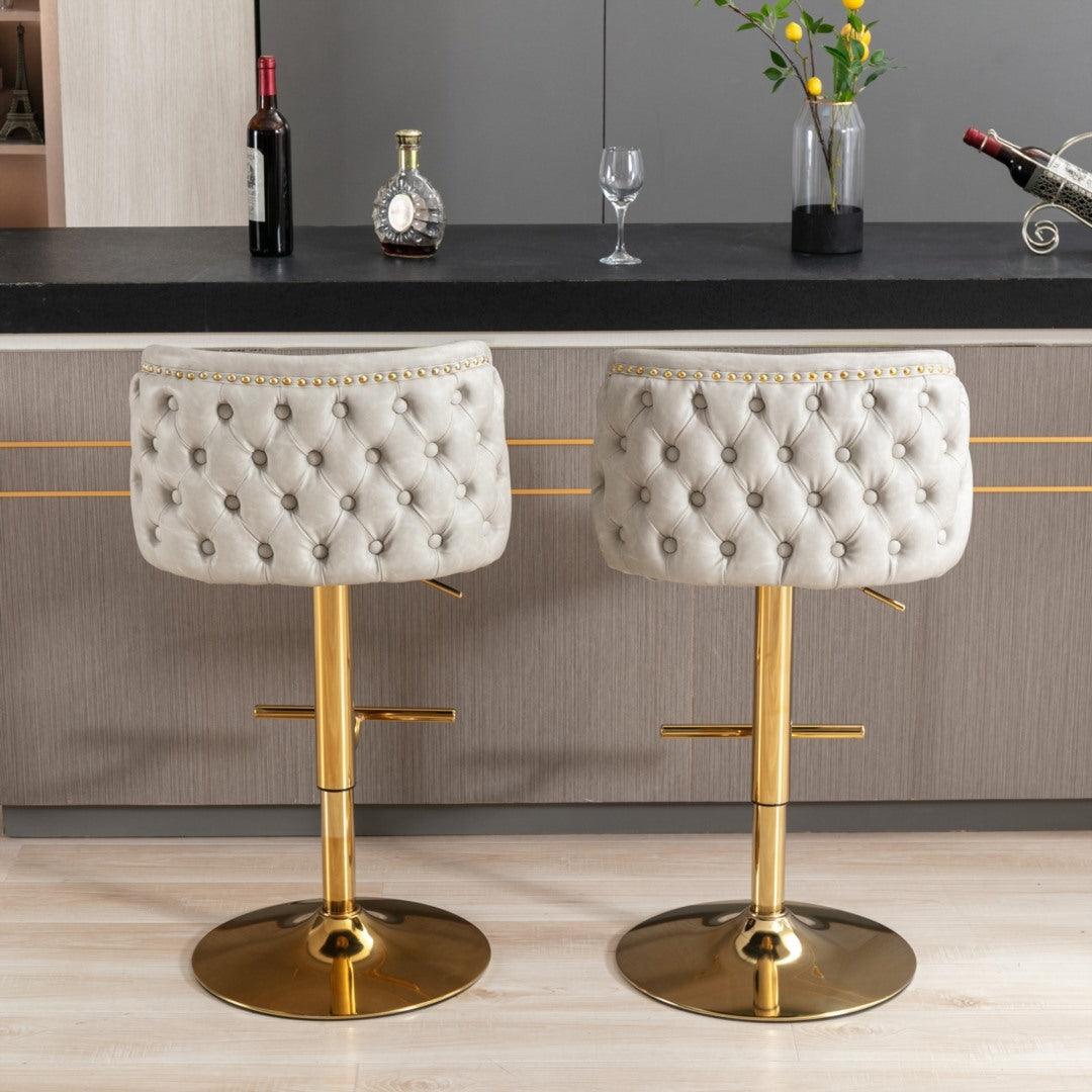 Buy 2x Faux Leather Golden Base Swivel Bar Stools- Beige discounted | Products On Sale Australia