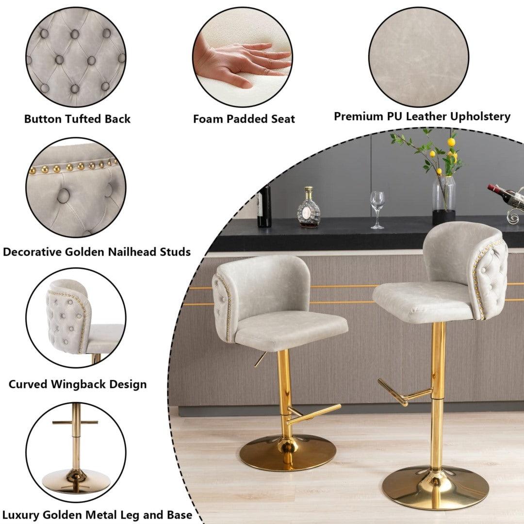 Buy 2x Faux Leather Golden Base Swivel Bar Stools- Beige discounted | Products On Sale Australia