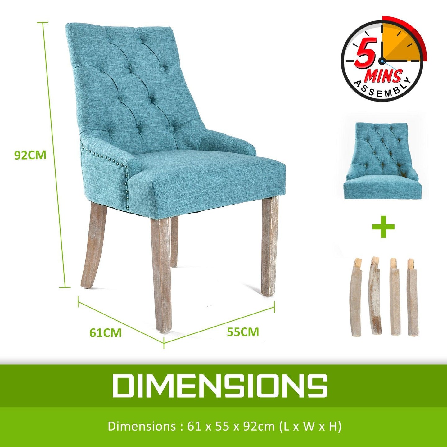 Buy 2X French Provincial Dining Chair Oak Leg AMOUR BLUE discounted | Products On Sale Australia