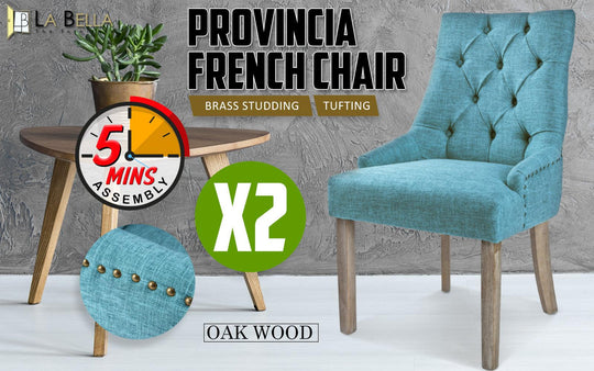 Buy 2X French Provincial Dining Chair Oak Leg AMOUR BLUE discounted | Products On Sale Australia