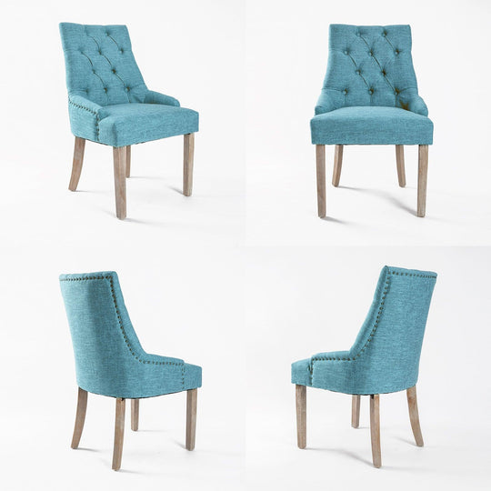 Buy 2X French Provincial Dining Chair Oak Leg AMOUR BLUE discounted | Products On Sale Australia