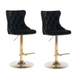 Buy 2x Height Adjustable Swivel Bar Stool Velvet Studs Barstool with Footrest and Golden Base- Black discounted | Products On Sale Australia