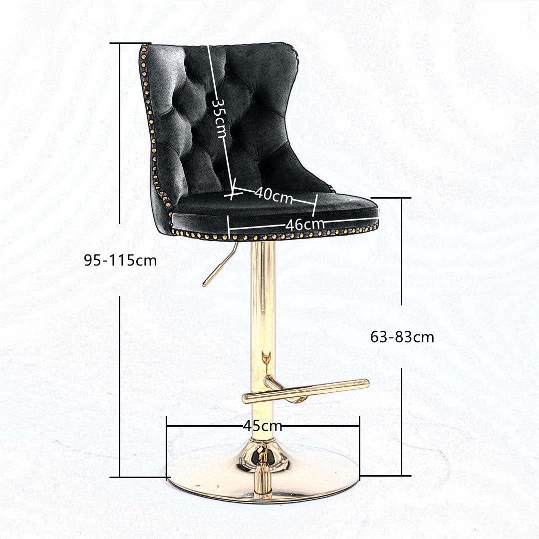 Buy 2x Height Adjustable Swivel Bar Stool Velvet Studs Barstool with Footrest and Golden Base- Black discounted | Products On Sale Australia