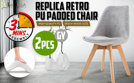 Buy 2X Retro Dining Cafe Chair Padded Seat GREY discounted | Products On Sale Australia