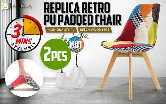 Buy 2X Retro Dining Cafe Chair Padded Seat MULTI COLOUR discounted | Products On Sale Australia