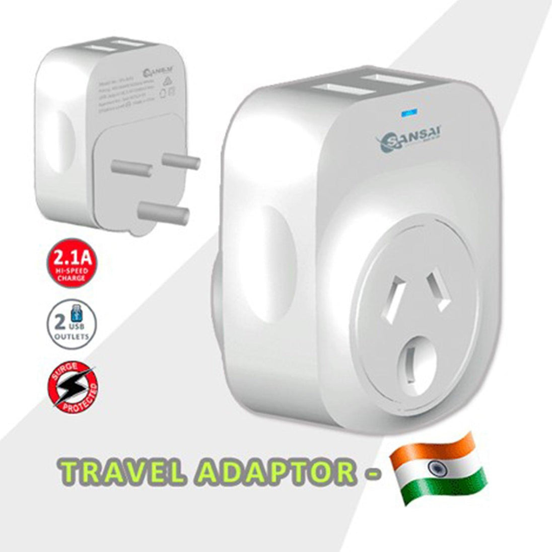 Buy 2X Sansai Travel Adaptor 2 X USB - India discounted | Products On Sale Australia