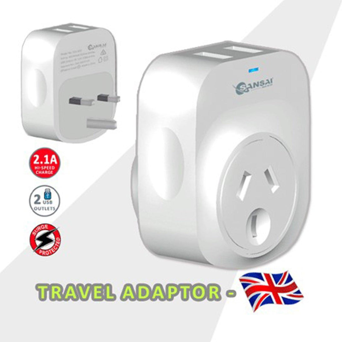 Buy 2X Sansai Travel Adaptor 2 X USB - UK discounted | Products On Sale Australia