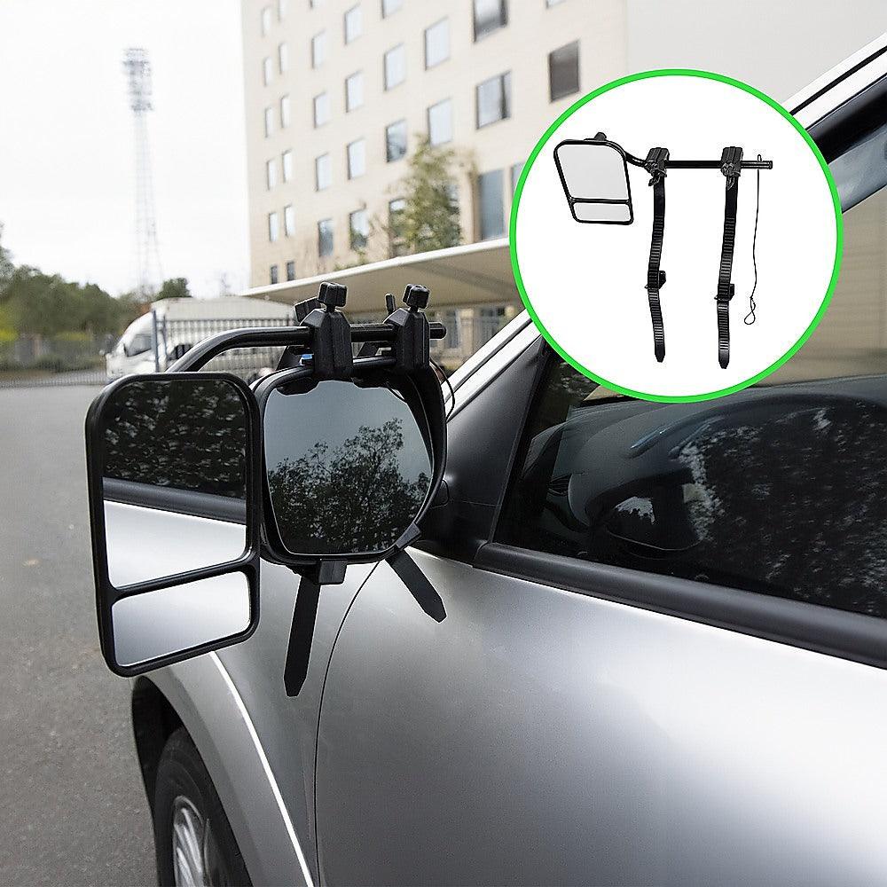 Buy 2x Towing Mirrors Pair Clip on Multi Fit Clamp On Towing Caravan 4X4 Trailer discounted | Products On Sale Australia