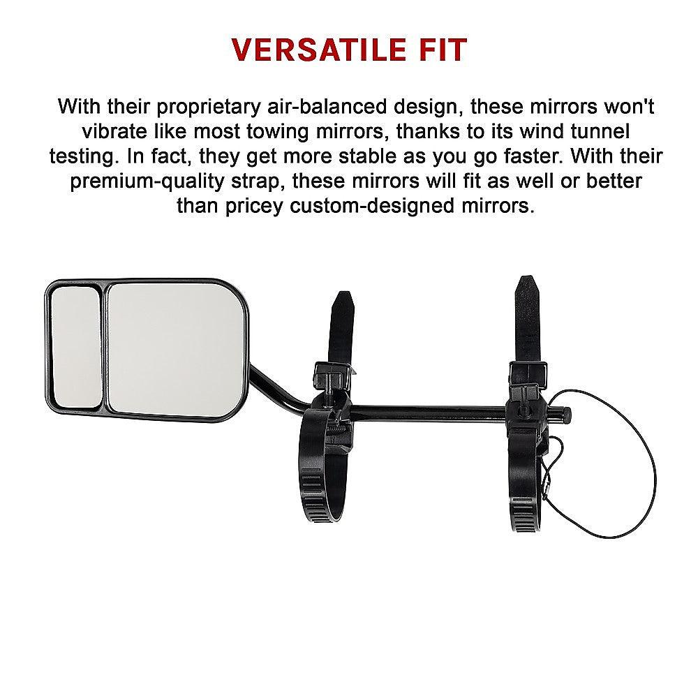 Buy 2x Towing Mirrors Pair Clip on Multi Fit Clamp On Towing Caravan 4X4 Trailer discounted | Products On Sale Australia