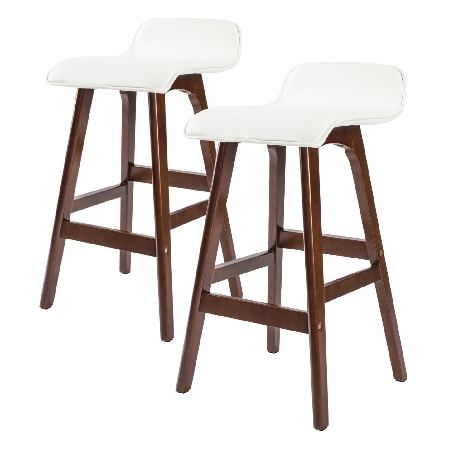 Buy 2X Wooden Bar Stool Dining Chair Leather SOPHIA 65cm WHITE BROWN discounted | Products On Sale Australia