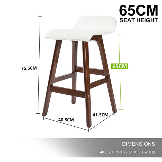 Buy 2X Wooden Bar Stool Dining Chair Leather SOPHIA 65cm WHITE BROWN discounted | Products On Sale Australia