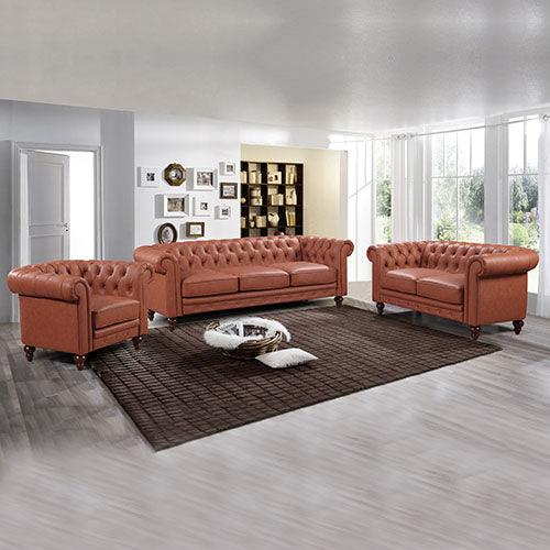 Buy 3+2+1 Seater Brown Sofa Lounge Chesterfireld Style Button Tufted in Faux Leather discounted | Products On Sale Australia