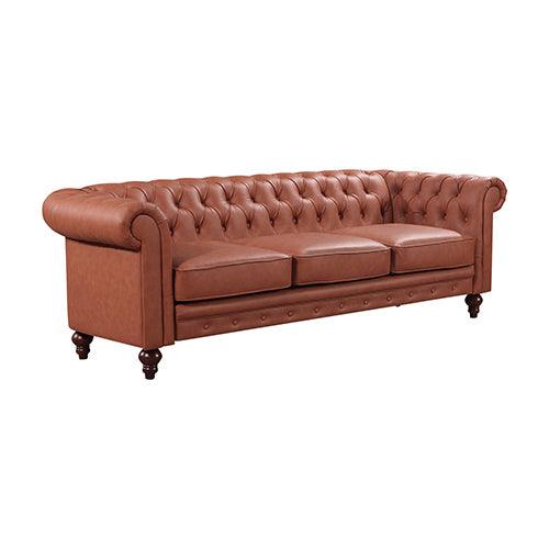 Buy 3+2+1 Seater Brown Sofa Lounge Chesterfireld Style Button Tufted in Faux Leather discounted | Products On Sale Australia