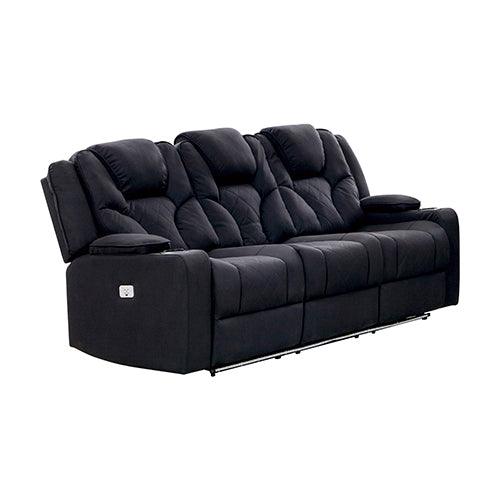 Buy 3+2+1 Seater Electric Recliner Stylish Rhino Fabric Black Lounge Armchair with LED Features discounted | Products On Sale Australia