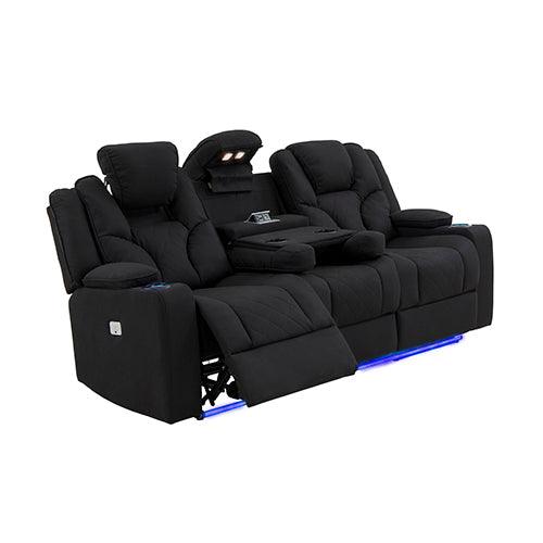 Buy 3+2+1 Seater Electric Recliner Stylish Rhino Fabric Black Lounge Armchair with LED Features discounted | Products On Sale Australia