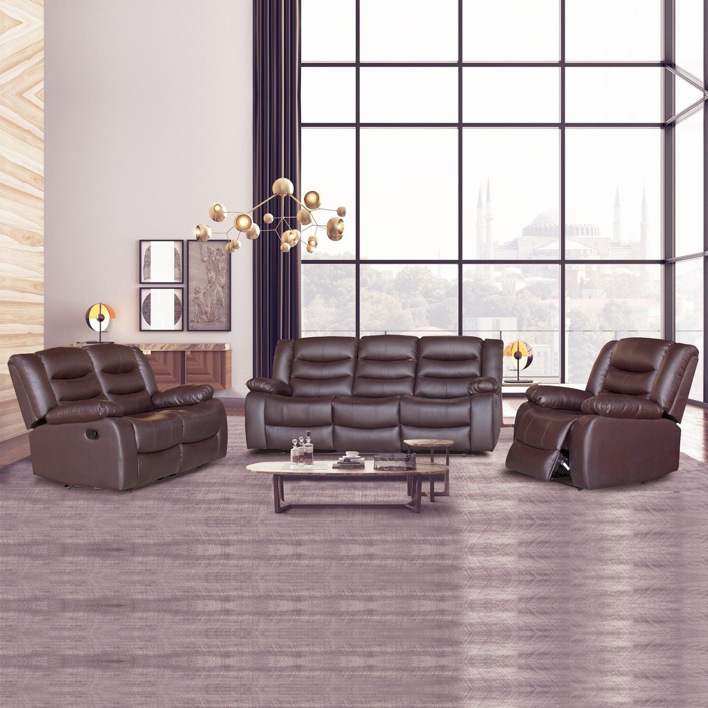 Buy 3+2+1 Seater Recliner Sofa In Faux Leather Lounge Couch in Brown discounted | Products On Sale Australia