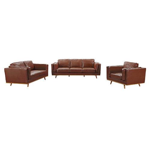 Buy 3+2+1 Seater Sofa Brown Leather Lounge Set for Living Room Couch with Wooden Frame discounted | Products On Sale Australia